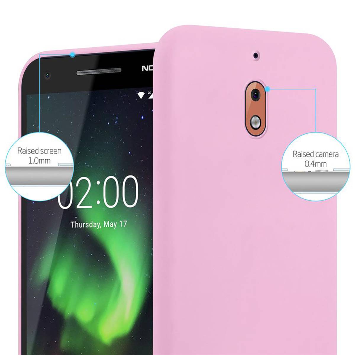 Cadorabo Hülle für Nokia 2.1 Schutzhülle in Rosa Handyhülle TPU Silikon Etui Case Cover