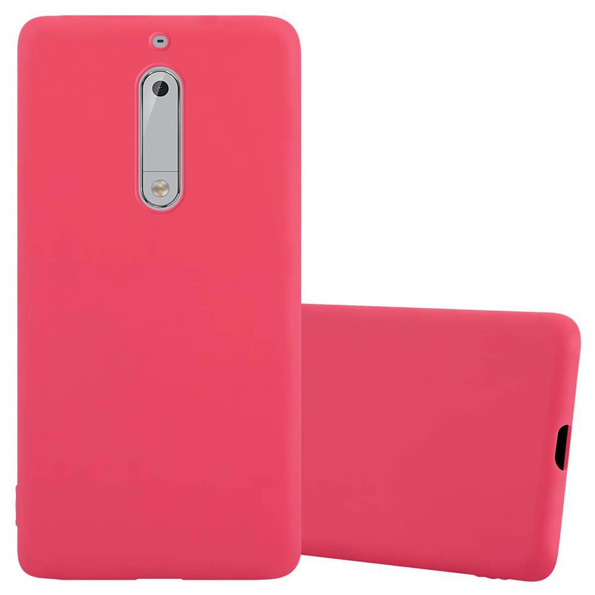 Cadorabo Hülle für Nokia 5 2017 Schutzhülle in Rot Handyhülle TPU Silikon Etui Case Cover