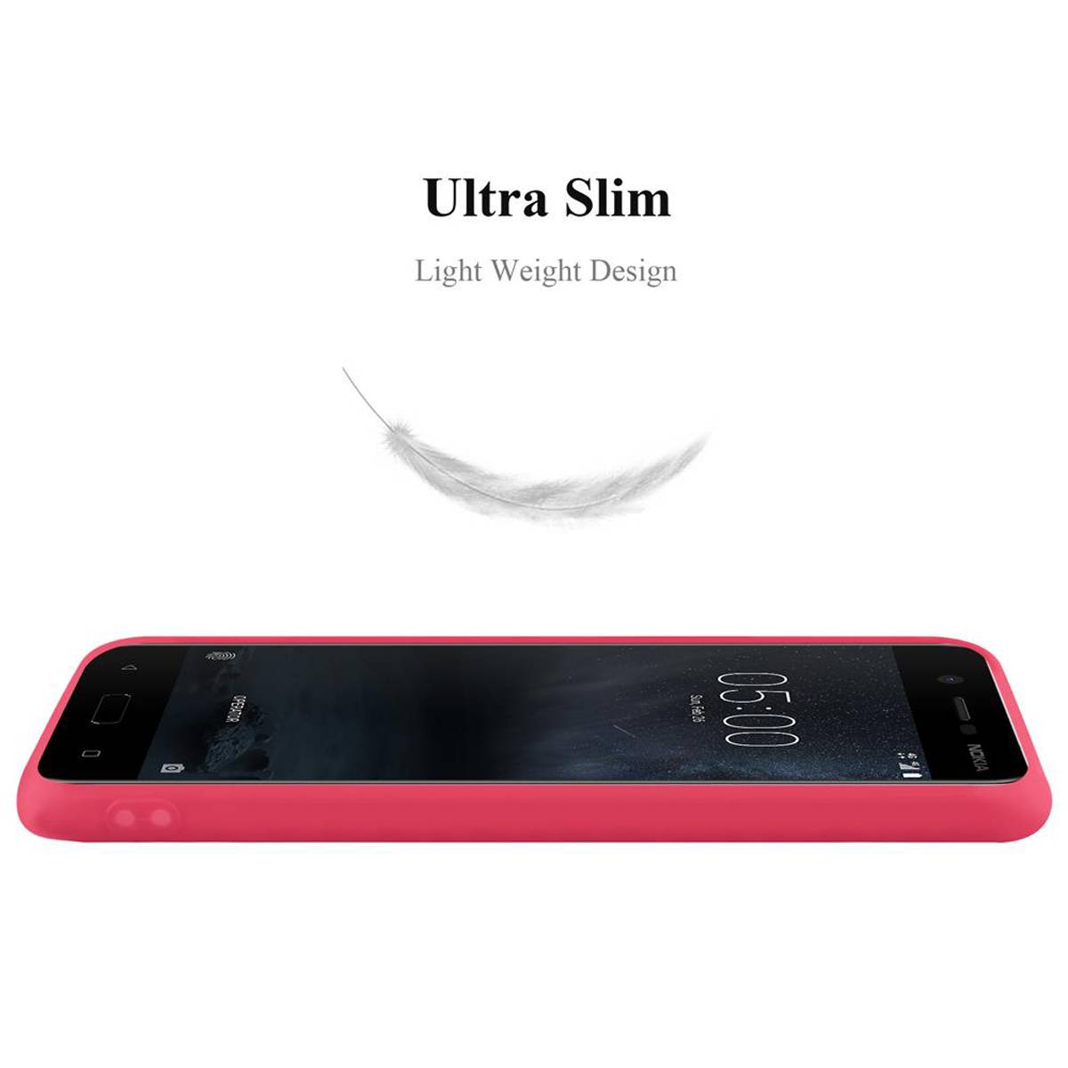 Cadorabo Hülle für Nokia 5 2017 Schutzhülle in Rot Handyhülle TPU Silikon Etui Case Cover