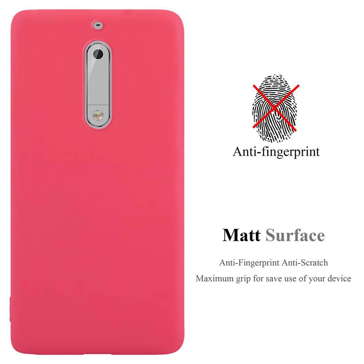 Cadorabo Hülle für Nokia 5 2017 Schutzhülle in Rot Handyhülle TPU Silikon Etui Case Cover