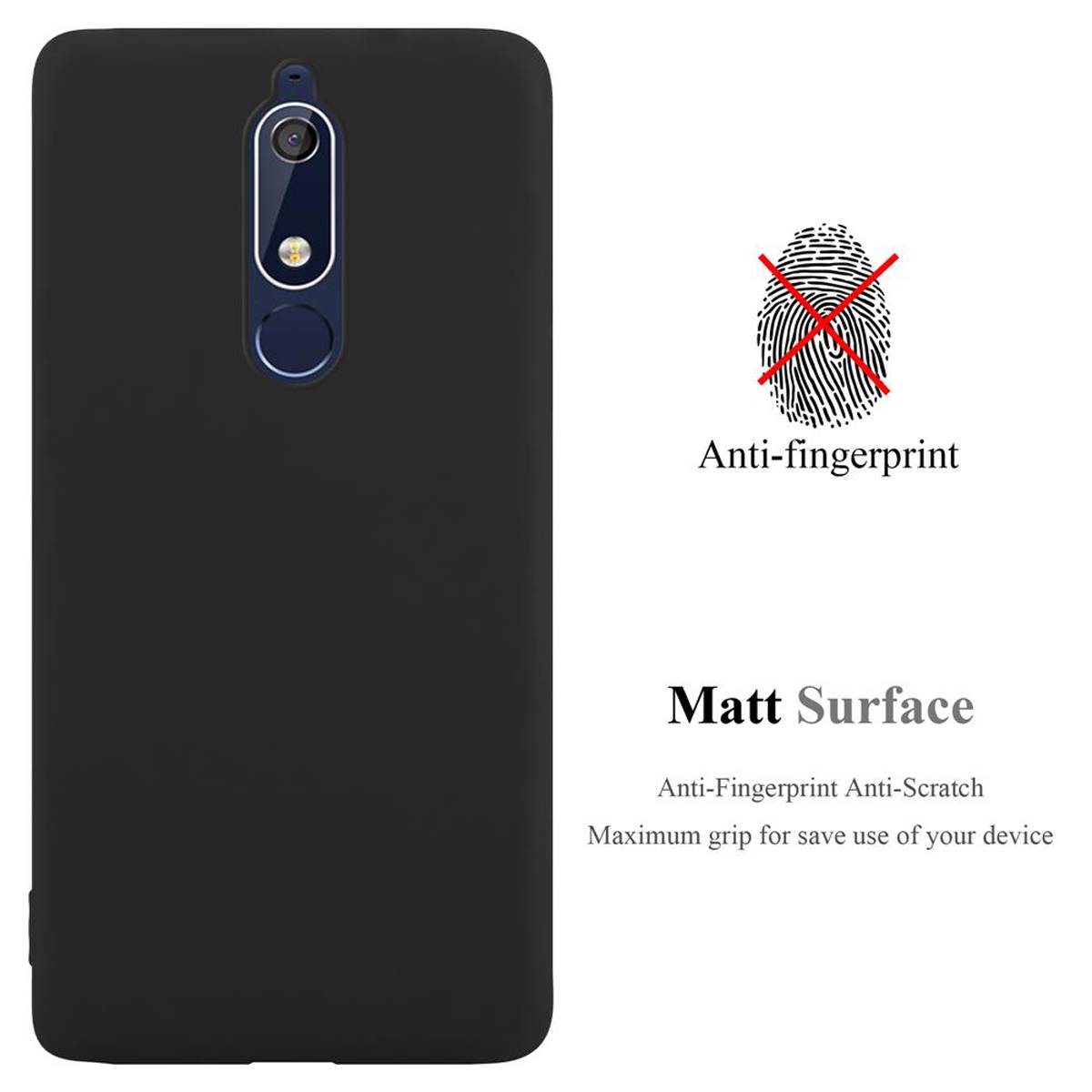 Cadorabo Hülle für Nokia 5.1 Schutzhülle in Schwarz Handyhülle TPU Silikon Etui Case Cover