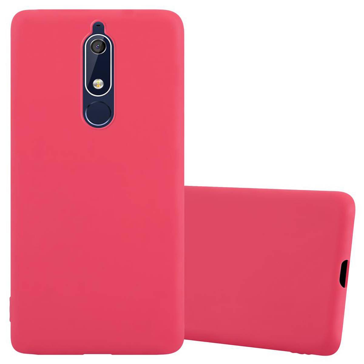 Cadorabo Hülle für Nokia 5.1 Schutzhülle in Rot Handyhülle TPU Silikon Etui Case Cover