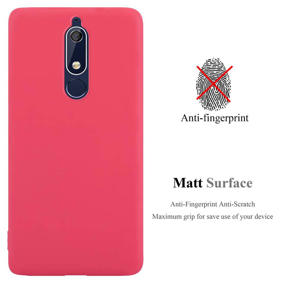 Cadorabo Hülle für Nokia 5.1 Schutzhülle in Rot Handyhülle TPU Silikon Etui Case Cover
