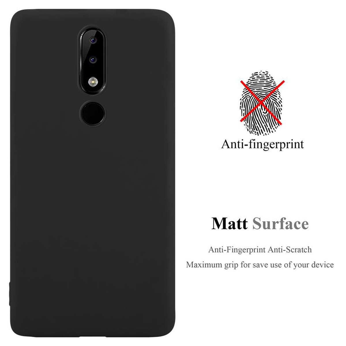 Cadorabo Hülle für Nokia 5.1 PLUS / X5 Schutzhülle in Schwarz Handyhülle TPU Silikon Etui Case Cover