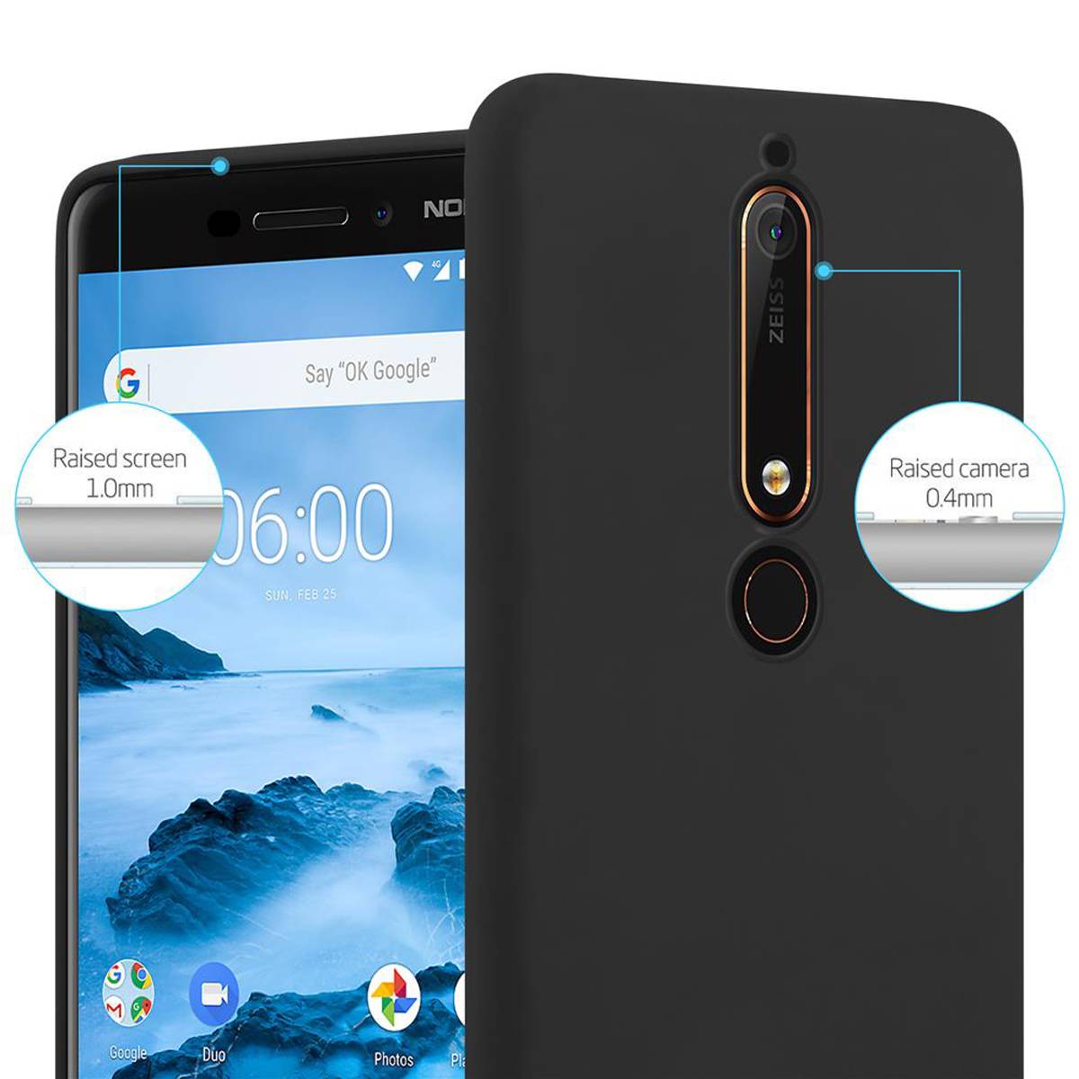 Cadorabo Hülle für Nokia 6.1 Schutzhülle in Schwarz Handyhülle TPU Silikon Etui Case Cover