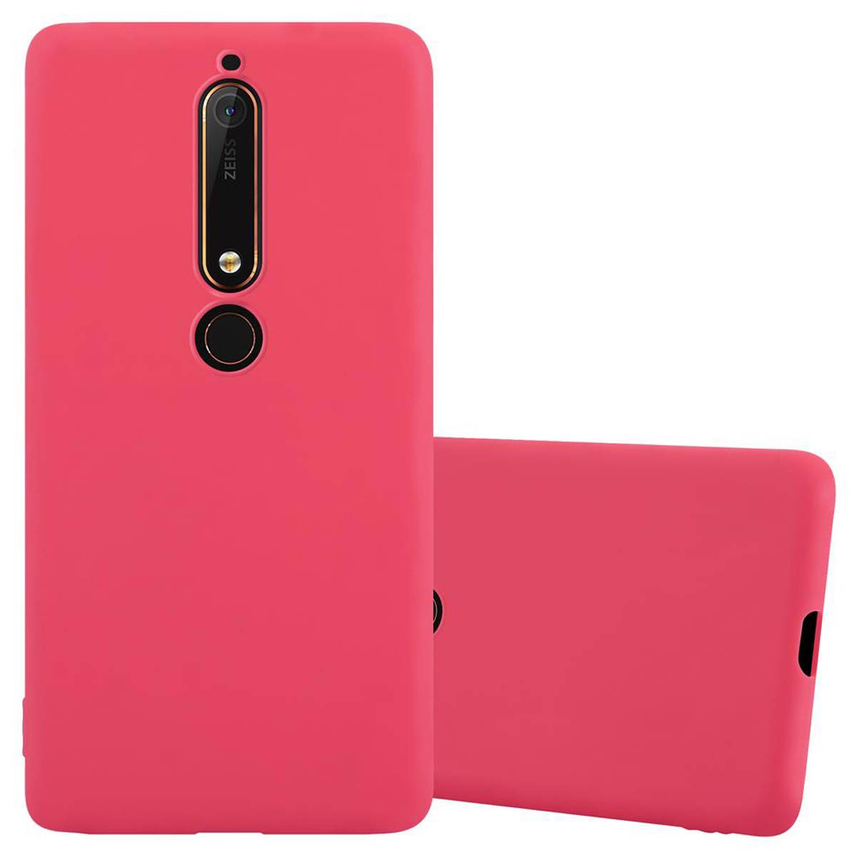 Cadorabo Hülle für Nokia 6.1 Schutzhülle in Rot Handyhülle TPU Silikon Etui Case Cover