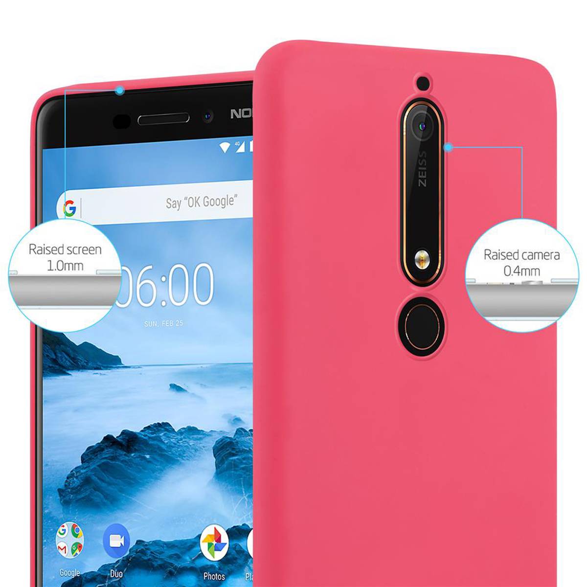 Cadorabo Hülle für Nokia 6.1 Schutzhülle in Rot Handyhülle TPU Silikon Etui Case Cover