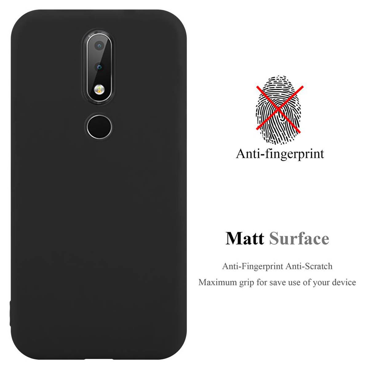 Cadorabo Hülle für Nokia 6.1 PLUS / X6 Schutzhülle in Schwarz Handyhülle TPU Silikon Etui Case Cover