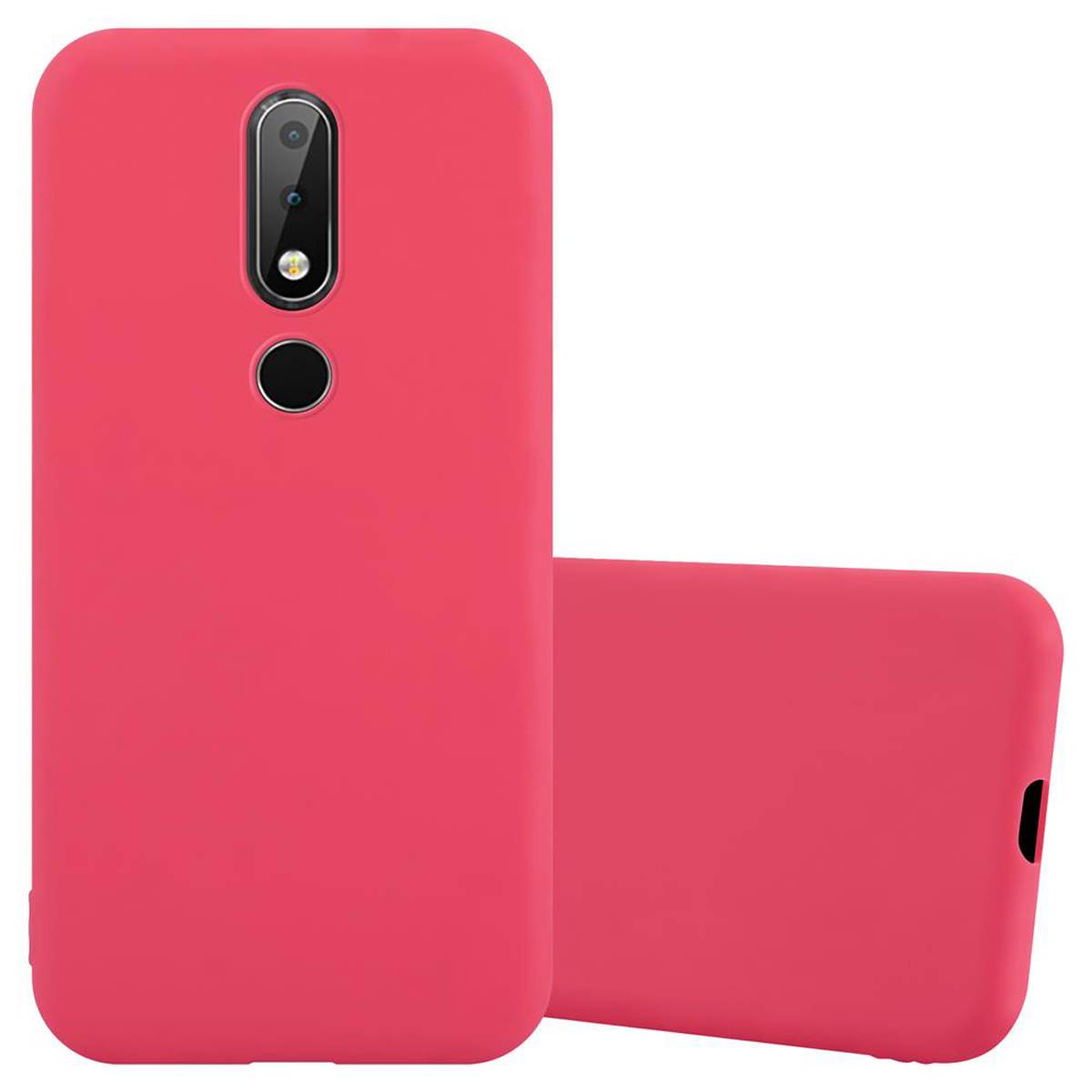 Cadorabo Hülle für Nokia 6.1 PLUS / X6 Schutzhülle in Rot Handyhülle TPU Silikon Etui Case Cover