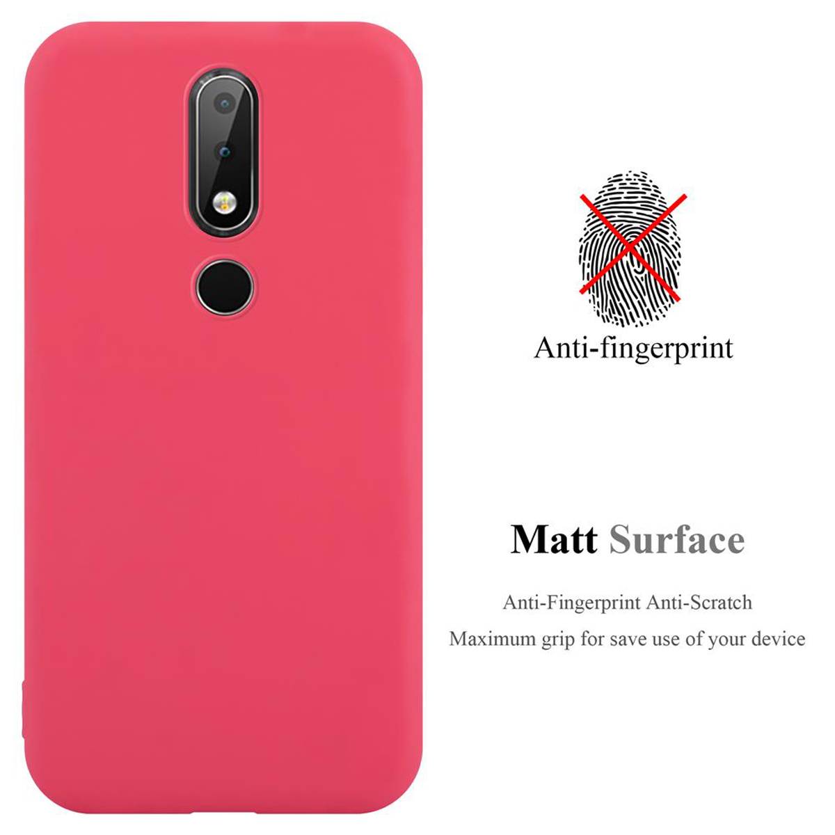 Cadorabo Hülle für Nokia 6.1 PLUS / X6 Schutzhülle in Rot Handyhülle TPU Silikon Etui Case Cover