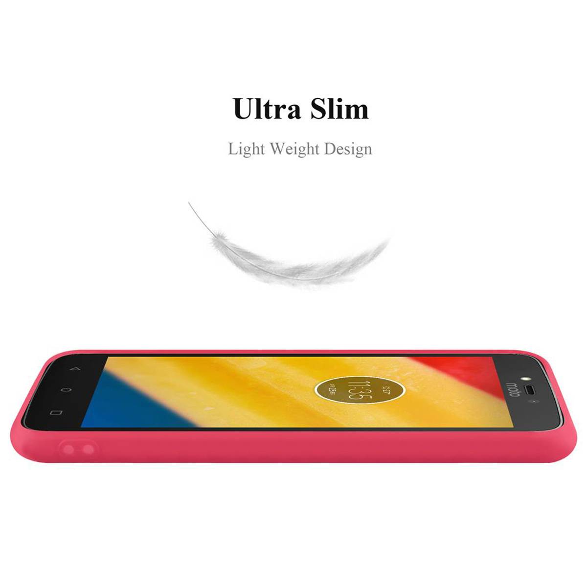 Cadorabo Hülle für Motorola MOTO C PLUS Schutzhülle in Rot Handyhülle TPU Silikon Etui Case Cover