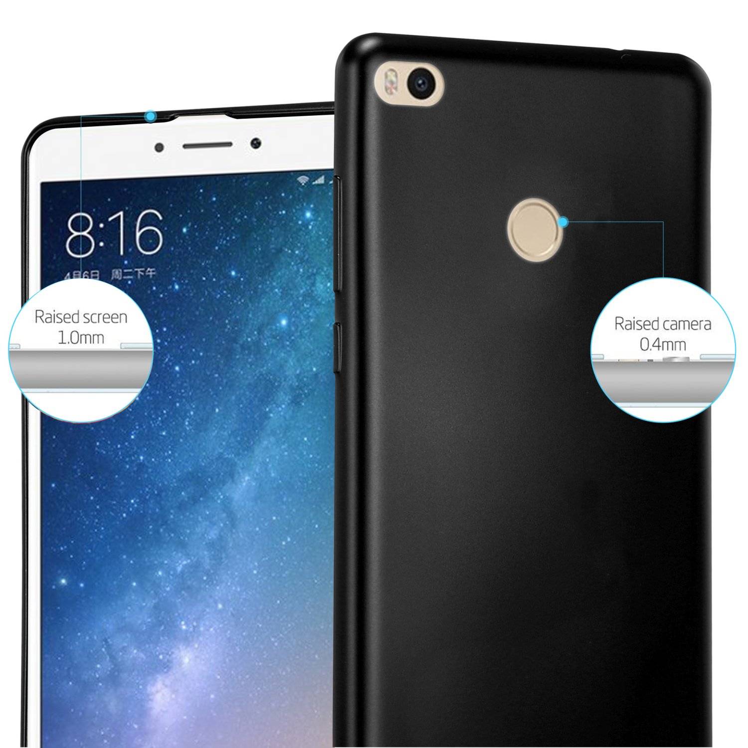 Cadorabo Schutzhülle für Xiaomi Mi MAX 2 Hülle in Schwarz Handyhülle TPU Silikon Etui Cover Case