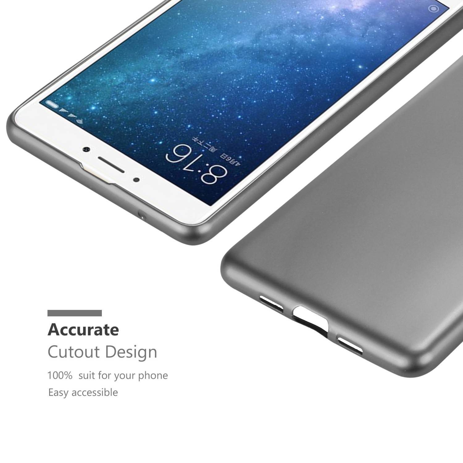 Cadorabo Schutzhülle für Xiaomi Mi MAX 2 Hülle in Grau Handyhülle TPU Silikon Etui Cover Case