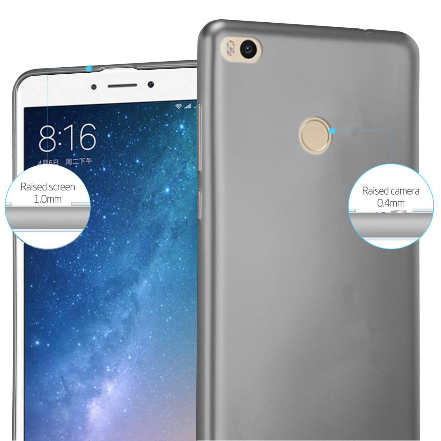 Cadorabo Schutzhülle für Xiaomi Mi MAX 2 Hülle in Grau Handyhülle TPU Silikon Etui Cover Case