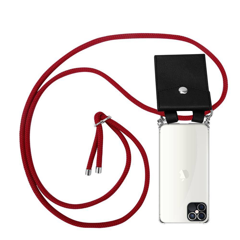 Cadorabo Schutzhülle für Apple iPhone 12 / 12 PRO Hülle in Rot Handy Kette Kordel abnehmbares Etui