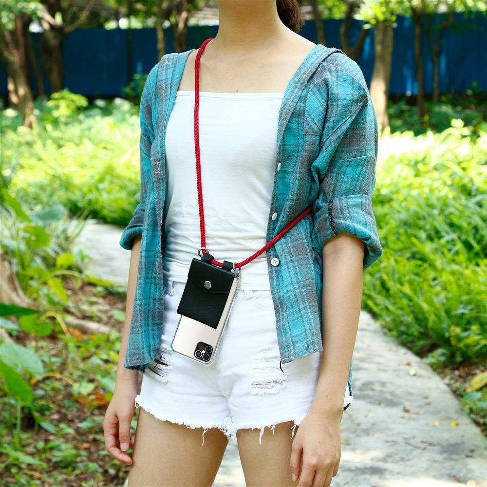 Cadorabo Schutzhülle für Apple iPhone 12 / 12 PRO Hülle in Rot Handy Kette Kordel abnehmbares Etui