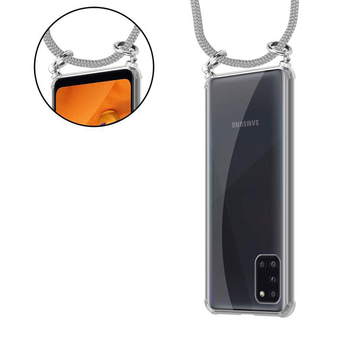 Cadorabo Schutzhülle für Samsung Galaxy A31 Hülle in Grau Handy Kette Kordel abnehmbares Etui