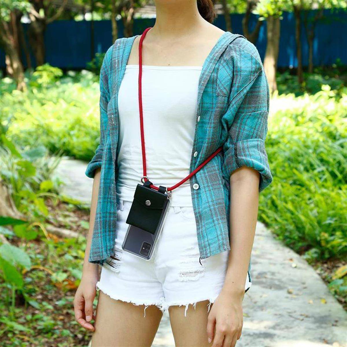 Cadorabo Schutzhülle für Samsung Galaxy A51 5G Hülle in Rot Handy Kette Kordel abnehmbares Etui