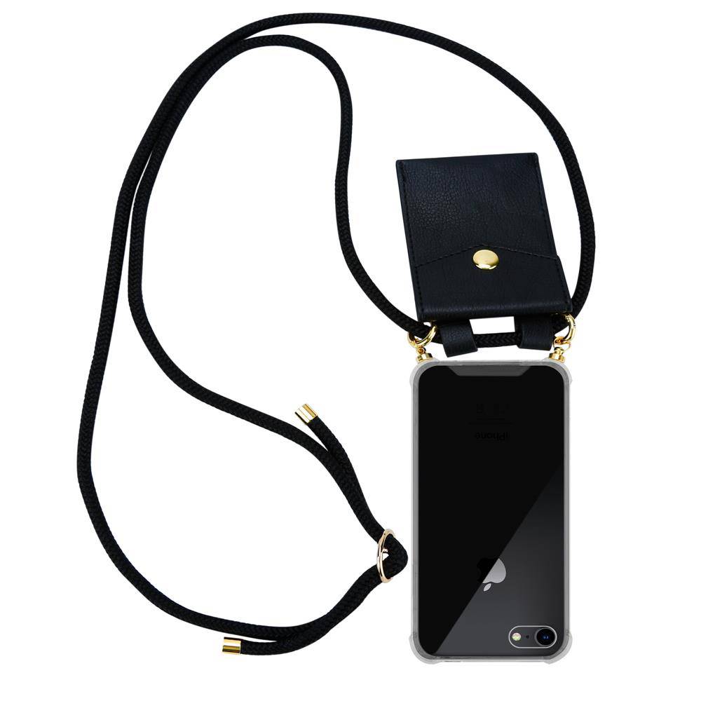 Cadorabo Hülle für Apple iPhone 7 / 7S / 8 / SE 2020 Schutzhülle in Schwarz Handy Kette Silikon Kordel abnehmbares Etui