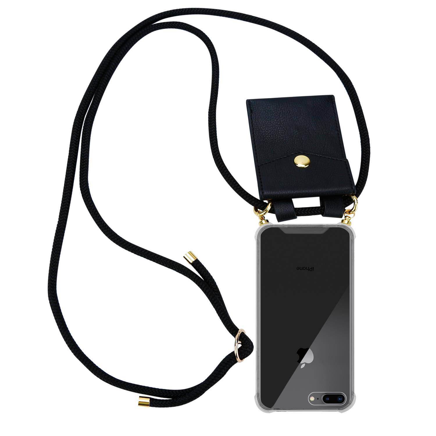 Cadorabo Hülle für Apple iPhone 7 PLUS / 7S PLUS / 8 PLUS Schutzhülle in Schwarz Handy Kette Silikon Kordel abnehmbares
