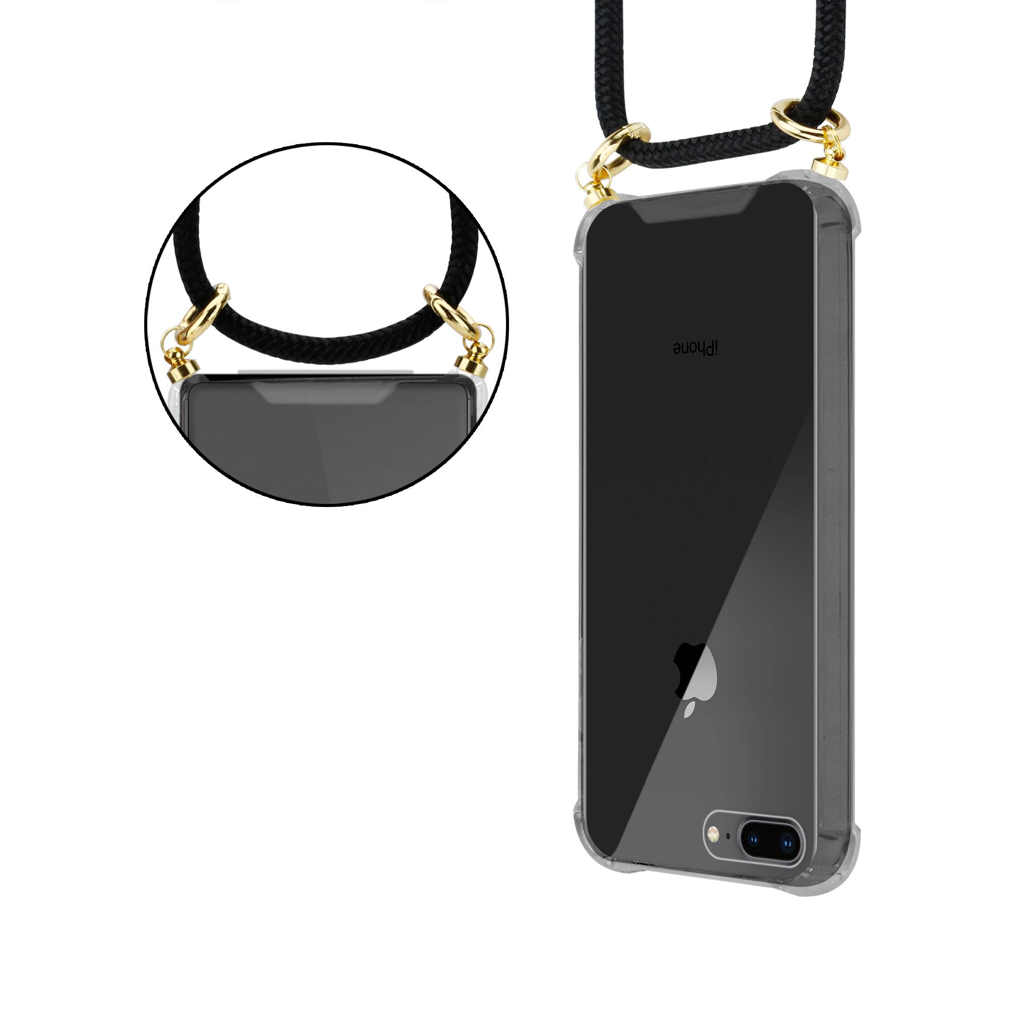 Cadorabo Hülle für Apple iPhone 7 PLUS / 7S PLUS / 8 PLUS Schutzhülle in Schwarz Handy Kette Silikon Kordel abnehmbares