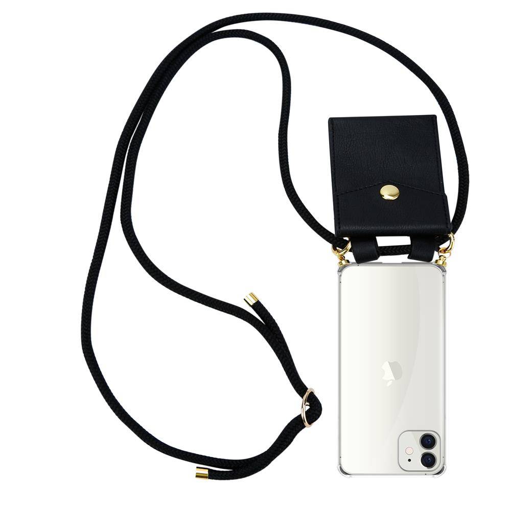 Cadorabo Hülle für Apple iPhone 12 MINI Schutzhülle in Schwarz Handy Kette Silikon Kordel abnehmbares Etui