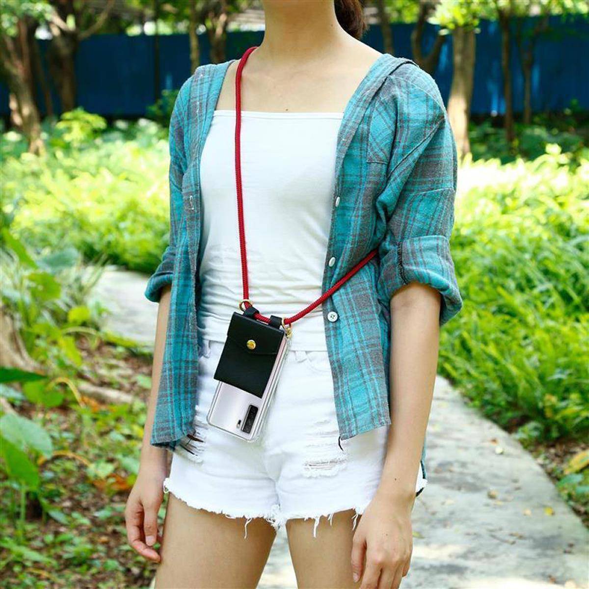 Cadorabo Hülle für Huawei NOVA 7 SE Schutzhülle in Rot Handy Kette Silikon Kordel abnehmbares Etui