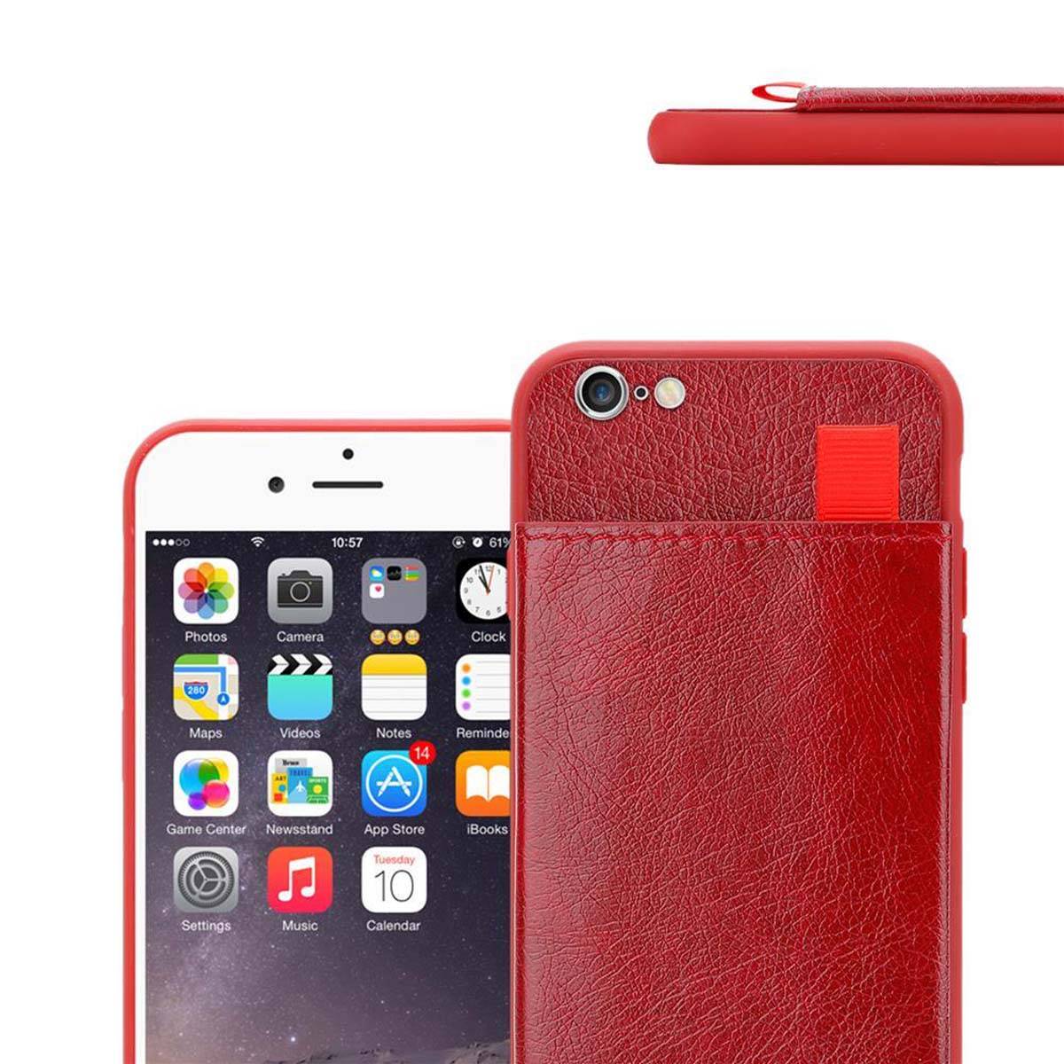 Cadorabo Hülle für Apple iPhone 6 / 6S Schutz Hülle in Rot Handyhülle TPU Etui herausziehbare Karten-Steckplätzen