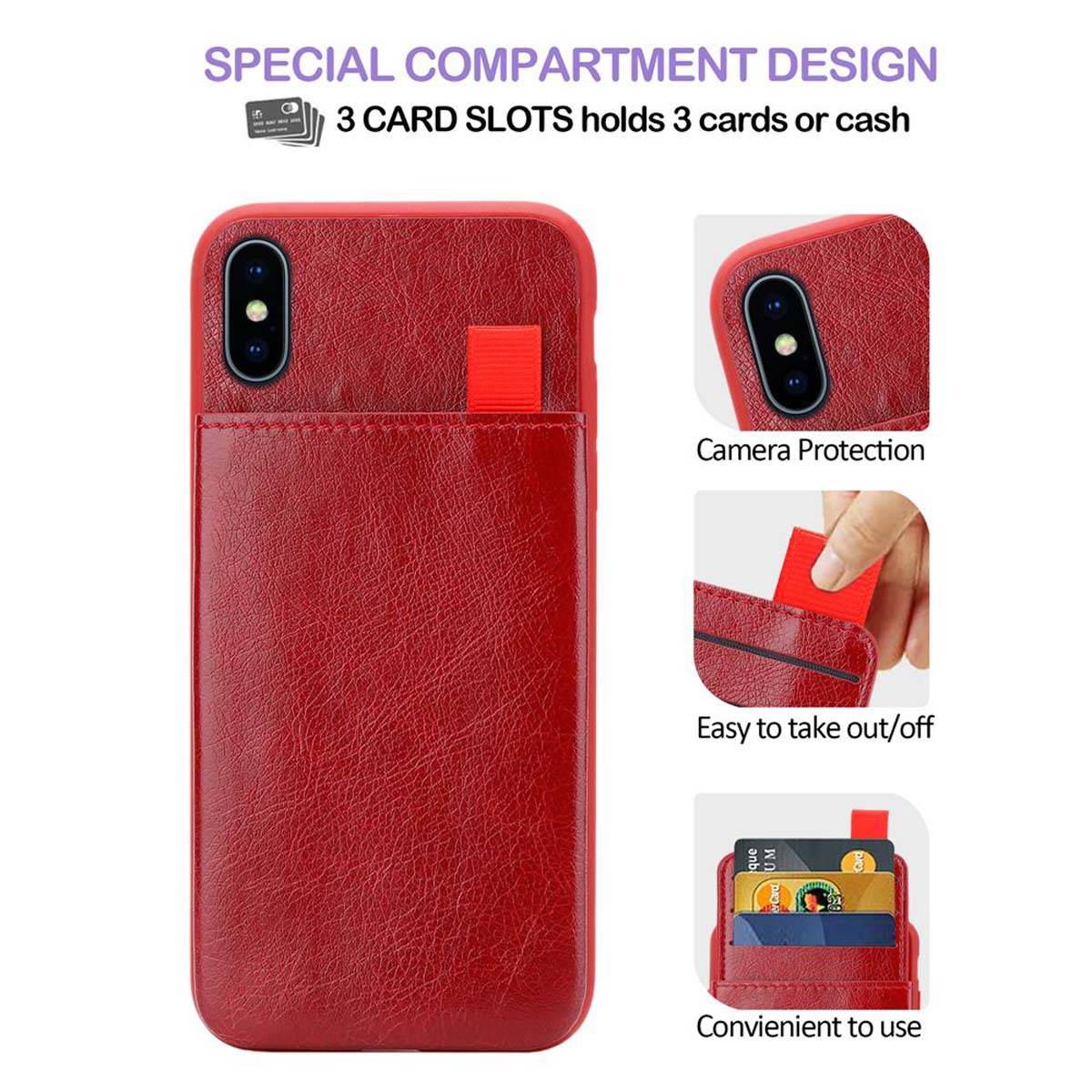 Cadorabo Hülle für Apple iPhone X / XS Schutz Hülle in Rot Handyhülle TPU Etui herausziehbare Karten-Steckplätzen