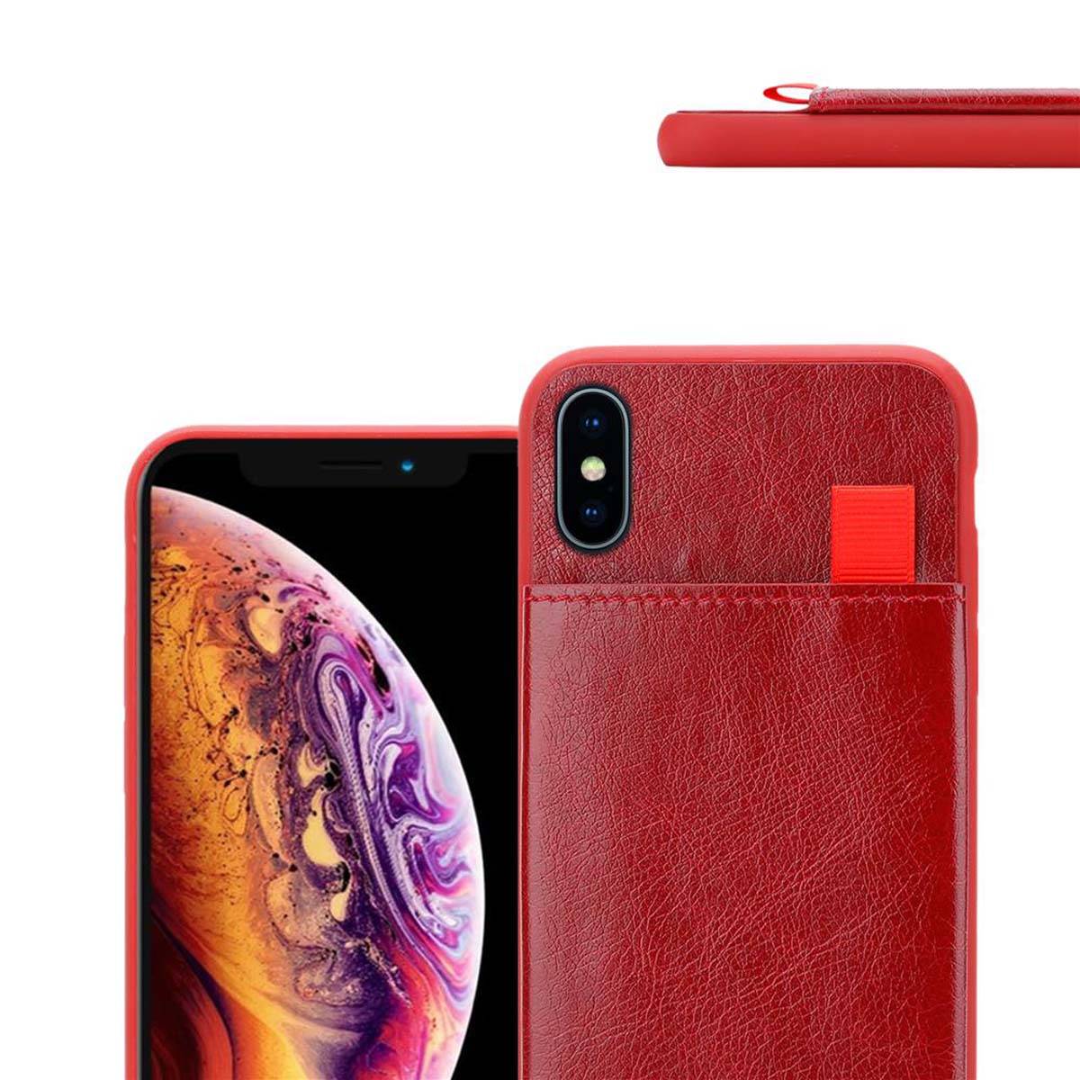 Cadorabo Hülle für Apple iPhone X / XS Schutz Hülle in Rot Handyhülle TPU Etui herausziehbare Karten-Steckplätzen