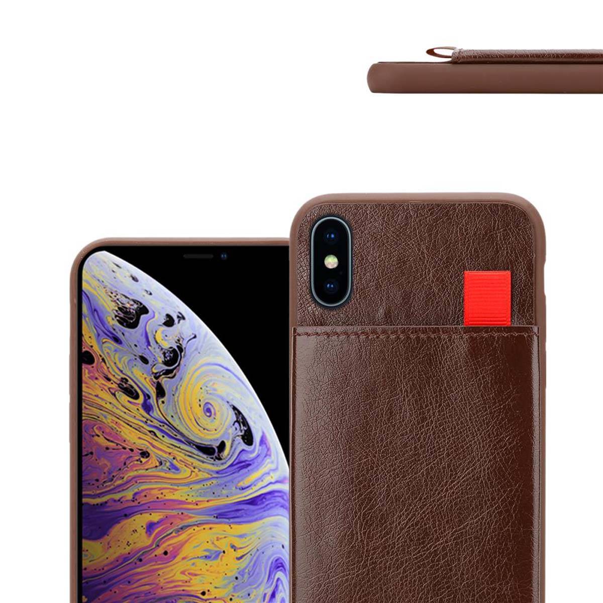 Cadorabo Hülle für Apple iPhone XS MAX Schutz Hülle in Braun Handyhülle TPU Etui herausziehbare Karten-Steckplätzen