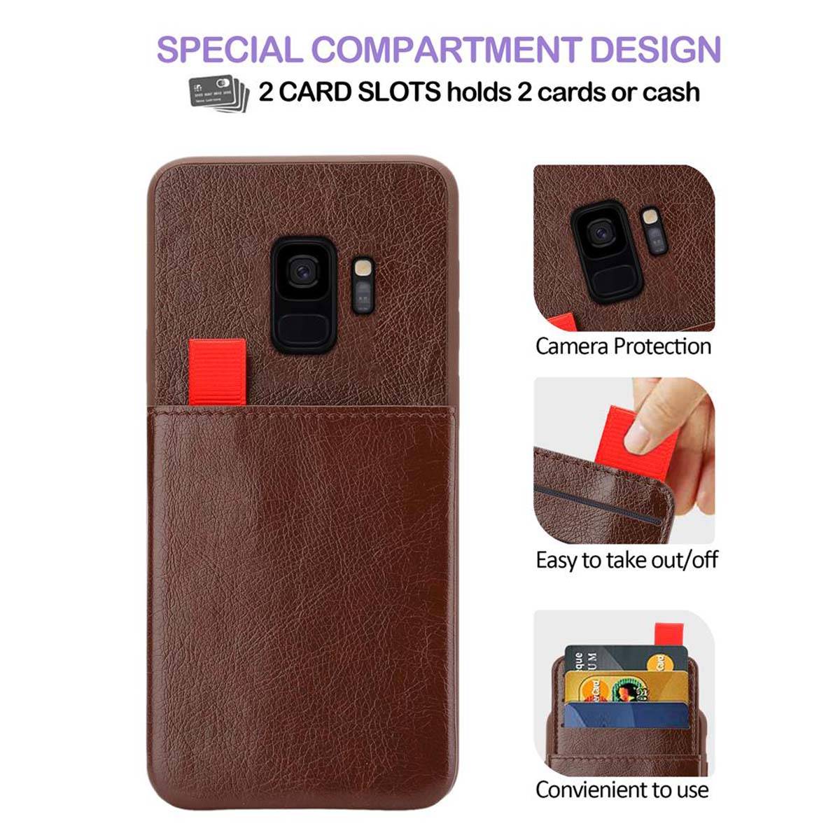 Cadorabo Hülle für Samsung Galaxy S9 Schutz Hülle in Braun Handyhülle TPU Etui herausziehbare Karten-Steckplätzen