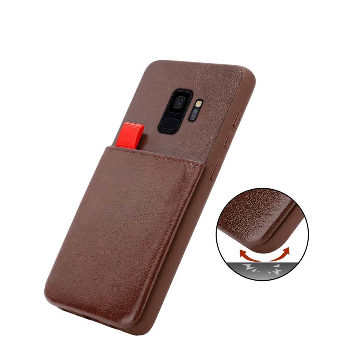 Cadorabo Hülle für Samsung Galaxy S9 Schutz Hülle in Braun Handyhülle TPU Etui herausziehbare Karten-Steckplätzen