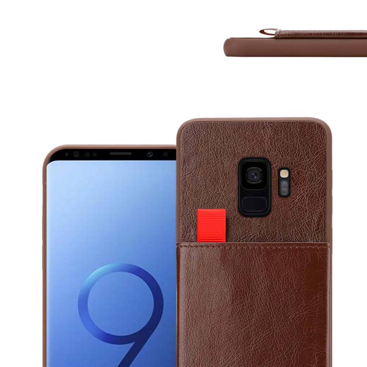Cadorabo Hülle für Samsung Galaxy S9 Schutz Hülle in Braun Handyhülle TPU Etui herausziehbare Karten-Steckplätzen