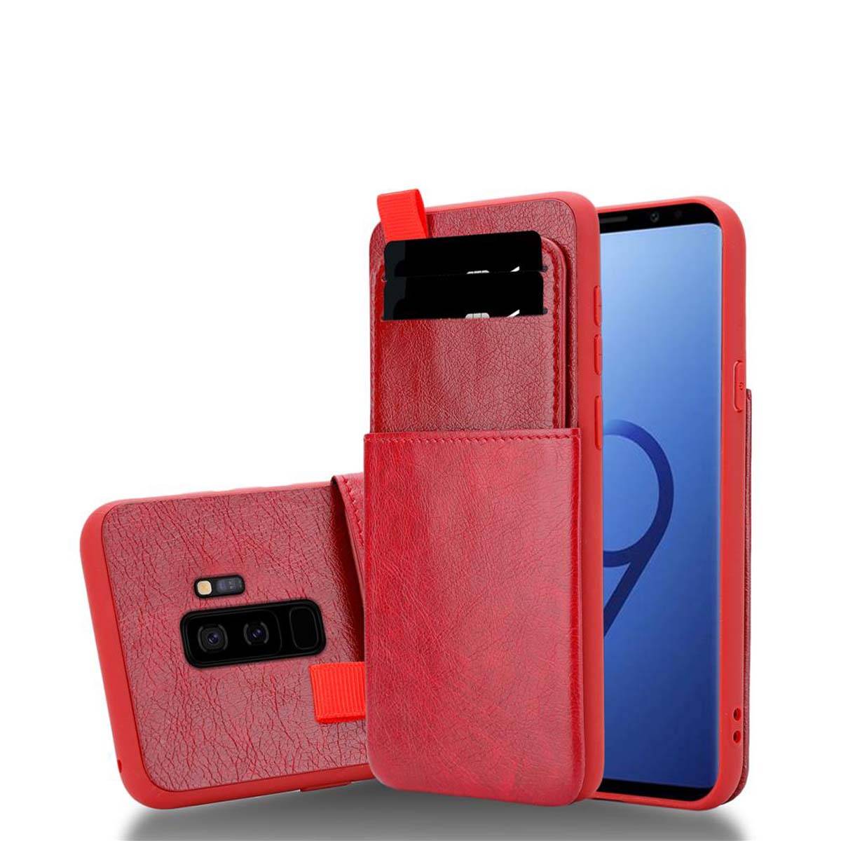 Cadorabo Hülle für Samsung Galaxy S9 PLUS Schutz Hülle in Rot Handyhülle TPU Etui herausziehbare Karten-Steckplätzen