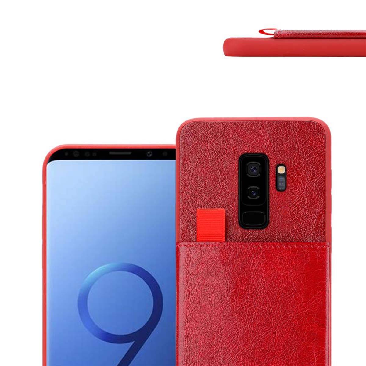 Cadorabo Hülle für Samsung Galaxy S9 PLUS Schutz Hülle in Rot Handyhülle TPU Etui herausziehbare Karten-Steckplätzen