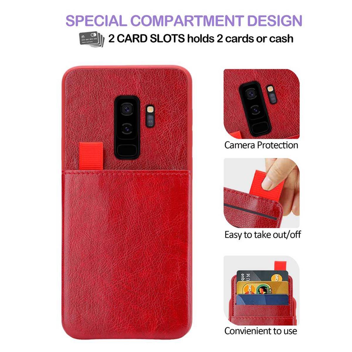 Cadorabo Hülle für Samsung Galaxy S9 PLUS Schutz Hülle in Rot Handyhülle TPU Etui herausziehbare Karten-Steckplätzen