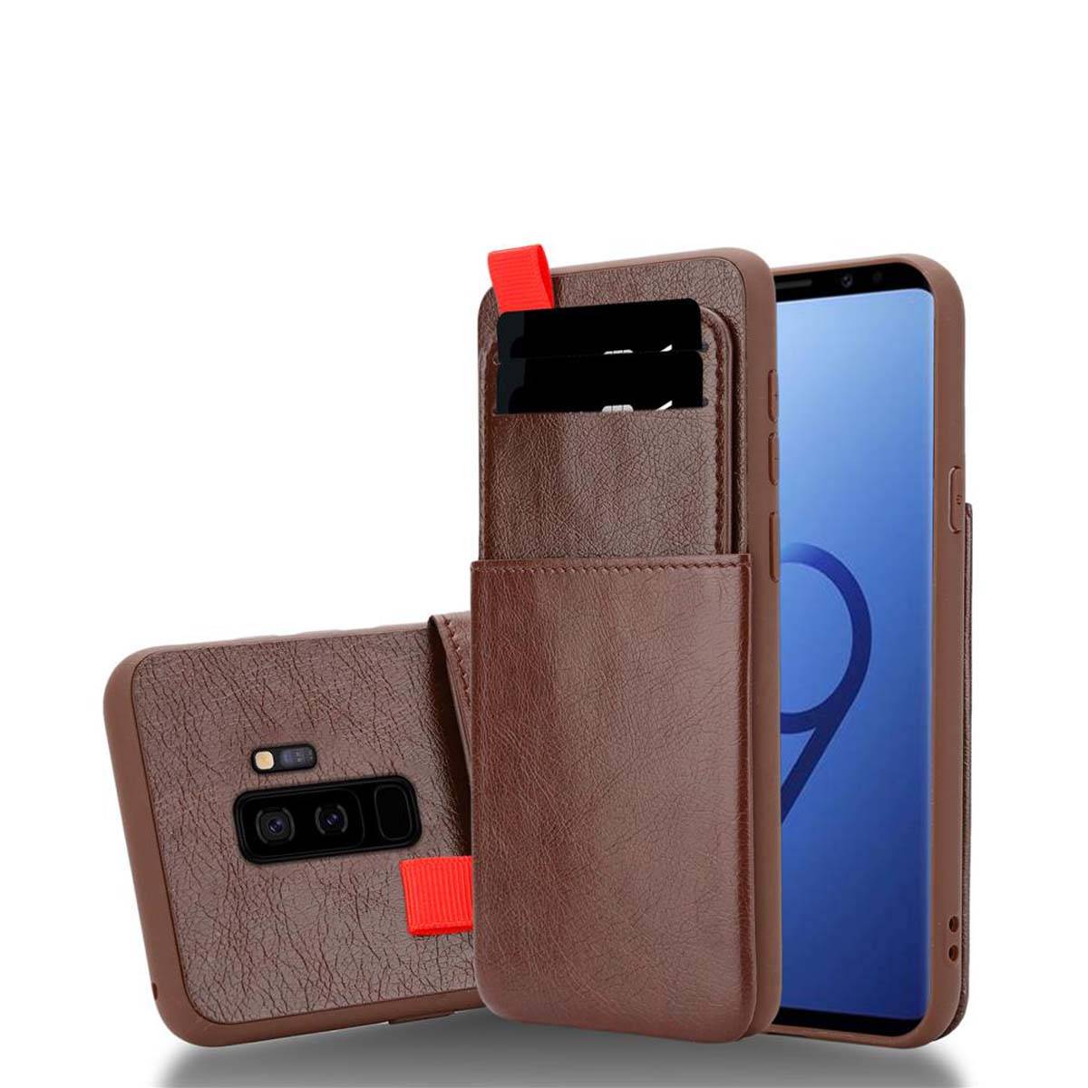 Cadorabo Hülle für Samsung Galaxy S9 PLUS Schutz Hülle in Braun Handyhülle TPU Etui herausziehbare Karten-Steckplätzen