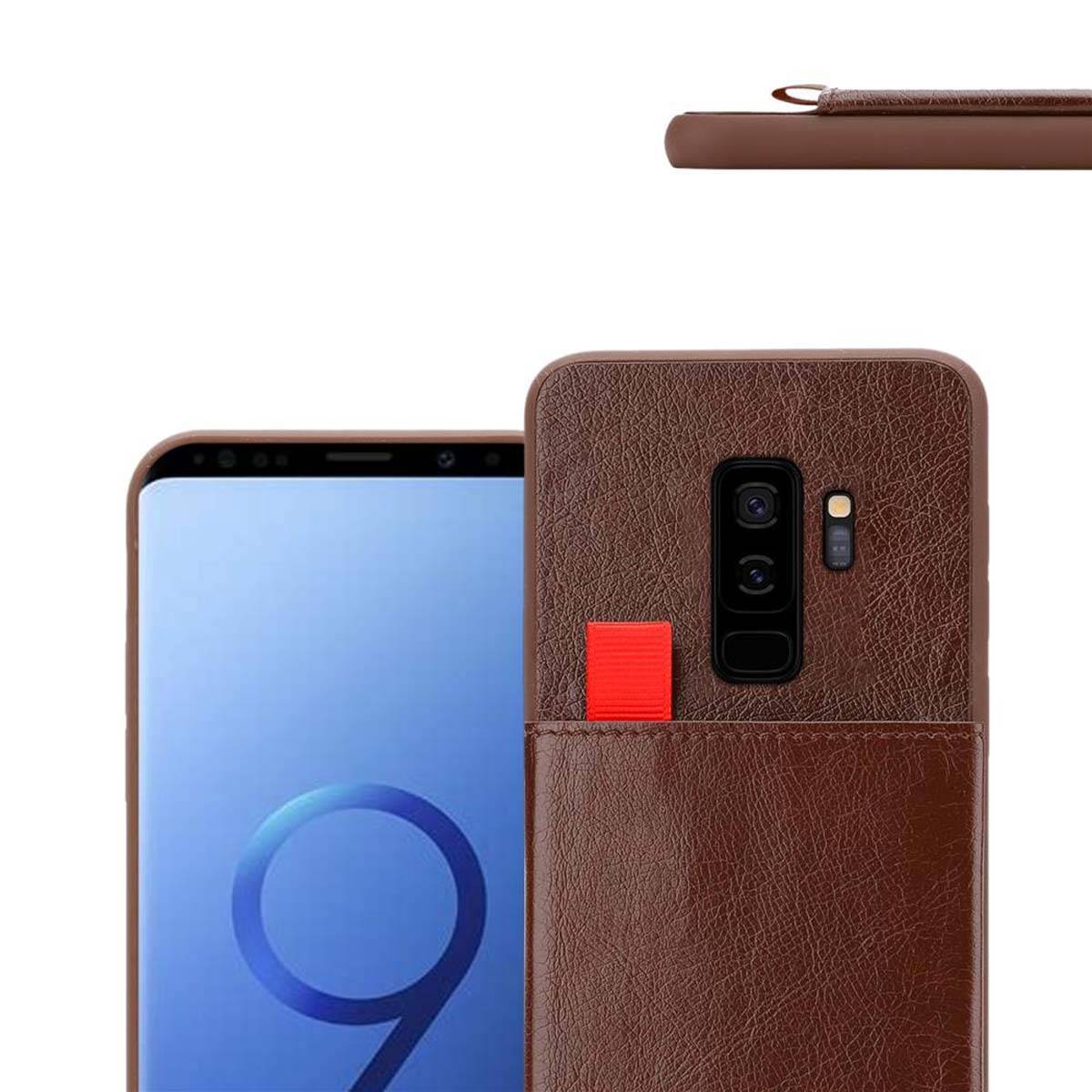 Cadorabo Hülle für Samsung Galaxy S9 PLUS Schutz Hülle in Braun Handyhülle TPU Etui herausziehbare Karten-Steckplätzen
