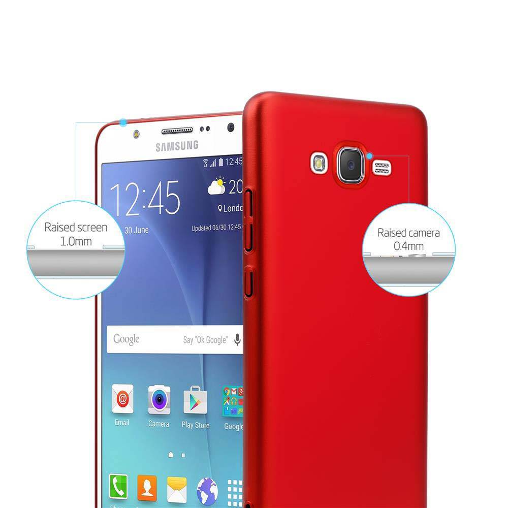 Cadorabo Hülle für Samsung Galaxy J7 2015 Schutzhülle in Rot Hard Case Handy Hülle Etui