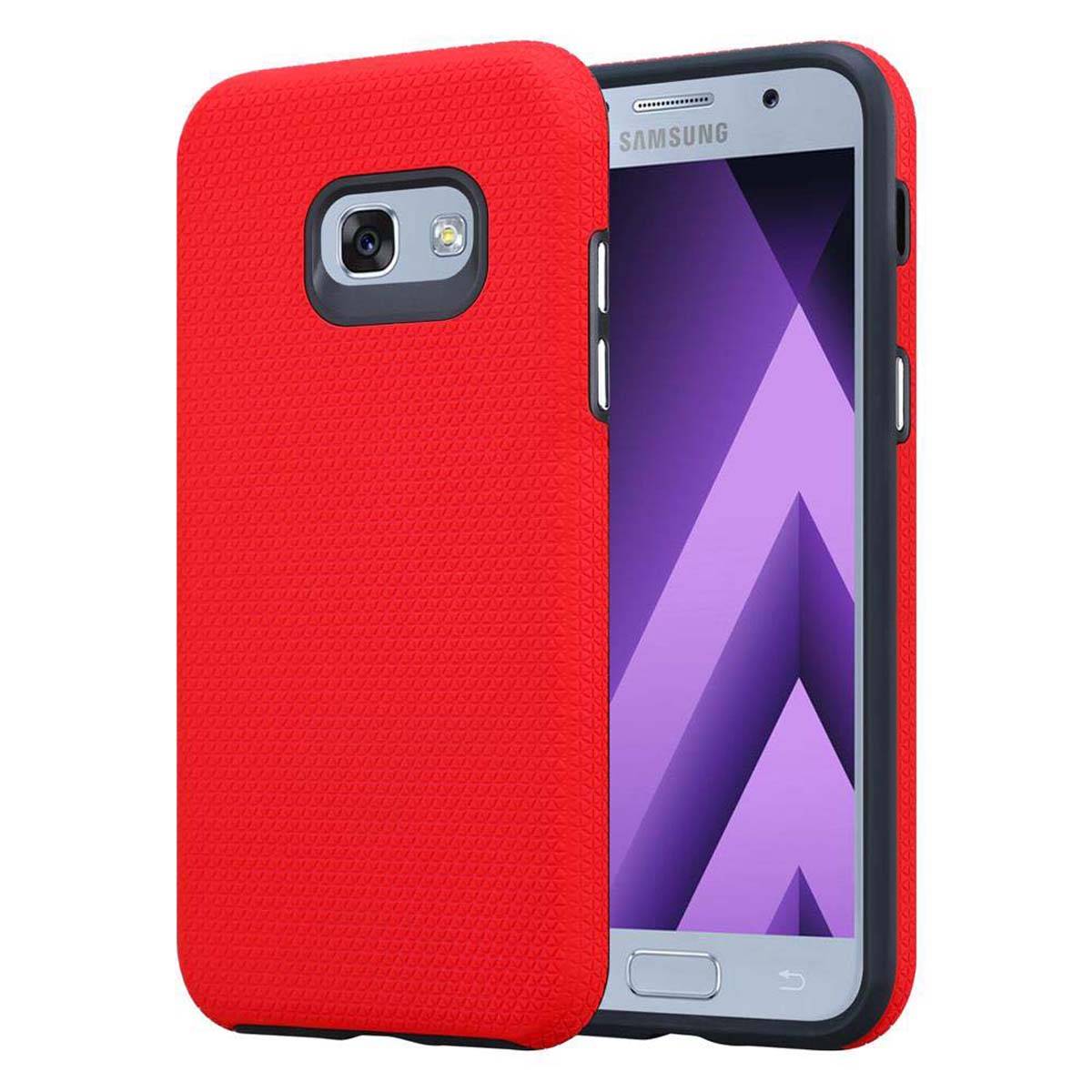 Cadorabo Schutzhülle für Samsung Galaxy A3 2017 Hülle in Rot Outdoor Etui Hybrid Handyhülle extra Grip Anti Rutsch