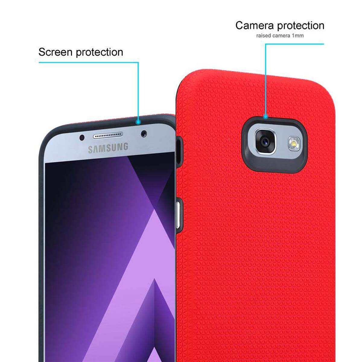 Cadorabo Schutzhülle für Samsung Galaxy A3 2017 Hülle in Rot Outdoor Etui Hybrid Handyhülle extra Grip Anti Rutsch