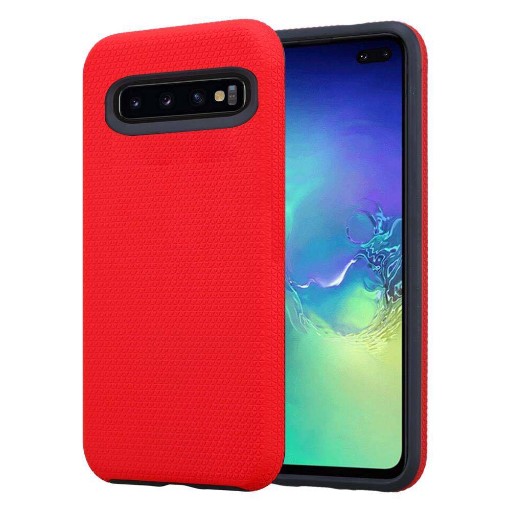 Cadorabo Schutzhülle für Samsung Galaxy S10 PLUS Hülle in Rot Outdoor Etui Hybrid Handyhülle extra Grip Anti Rutsch