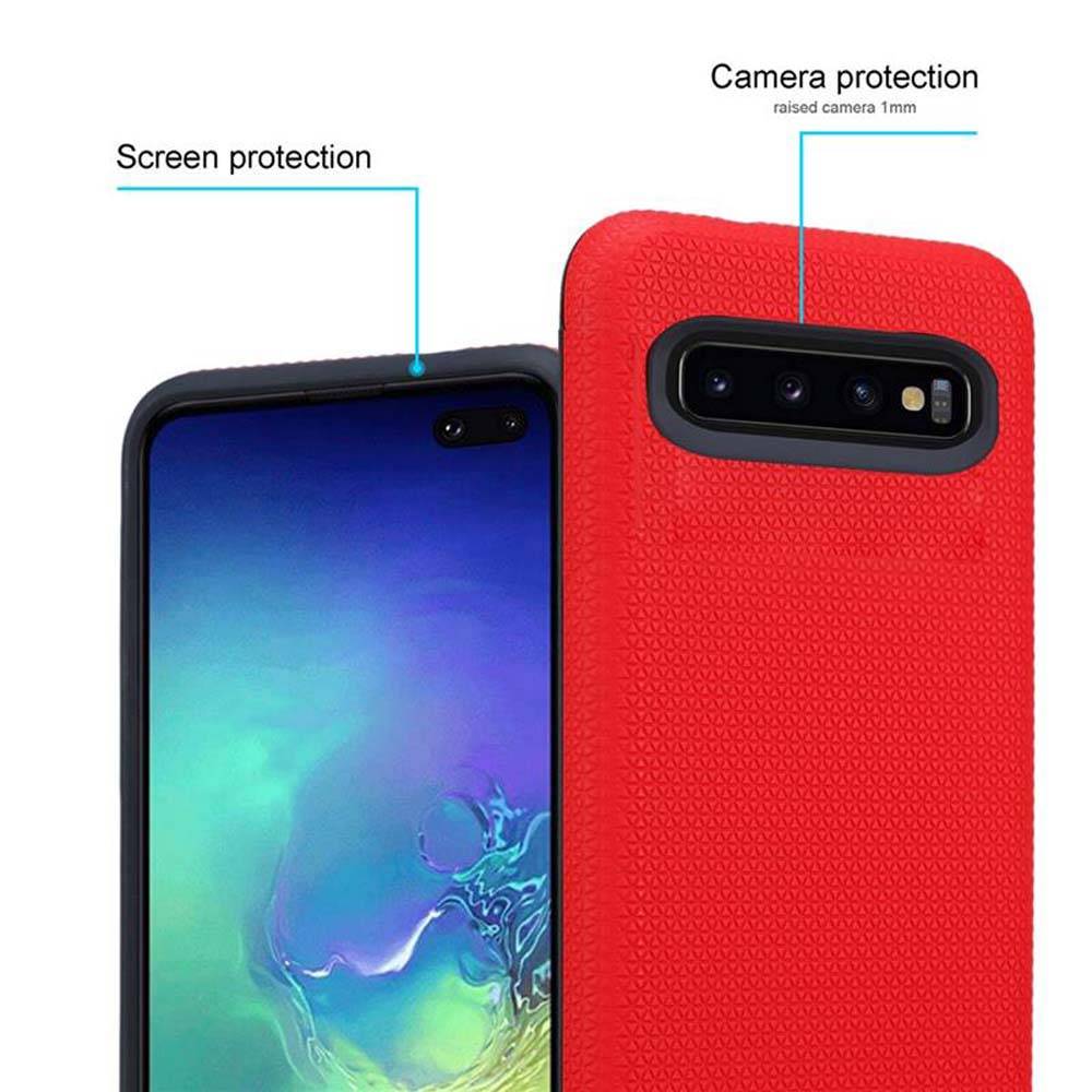 Cadorabo Schutzhülle für Samsung Galaxy S10 PLUS Hülle in Rot Outdoor Etui Hybrid Handyhülle extra Grip Anti Rutsch