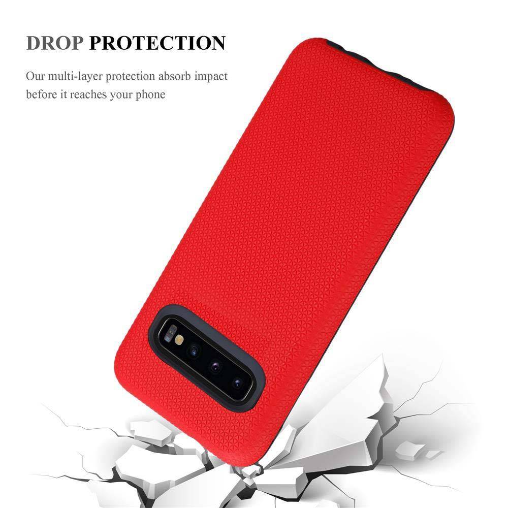 Cadorabo Schutzhülle für Samsung Galaxy S10 PLUS Hülle in Rot Outdoor Etui Hybrid Handyhülle extra Grip Anti Rutsch