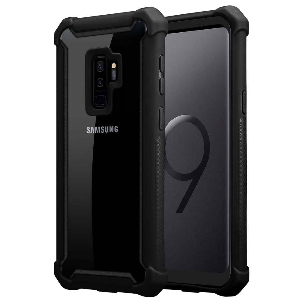 Cadorabo Hülle für Samsung Galaxy S9 PLUS Schutzhülle in Schwarz Handy Hülle Etui TPU Silikon-Rand Glas-Rücken Acryl