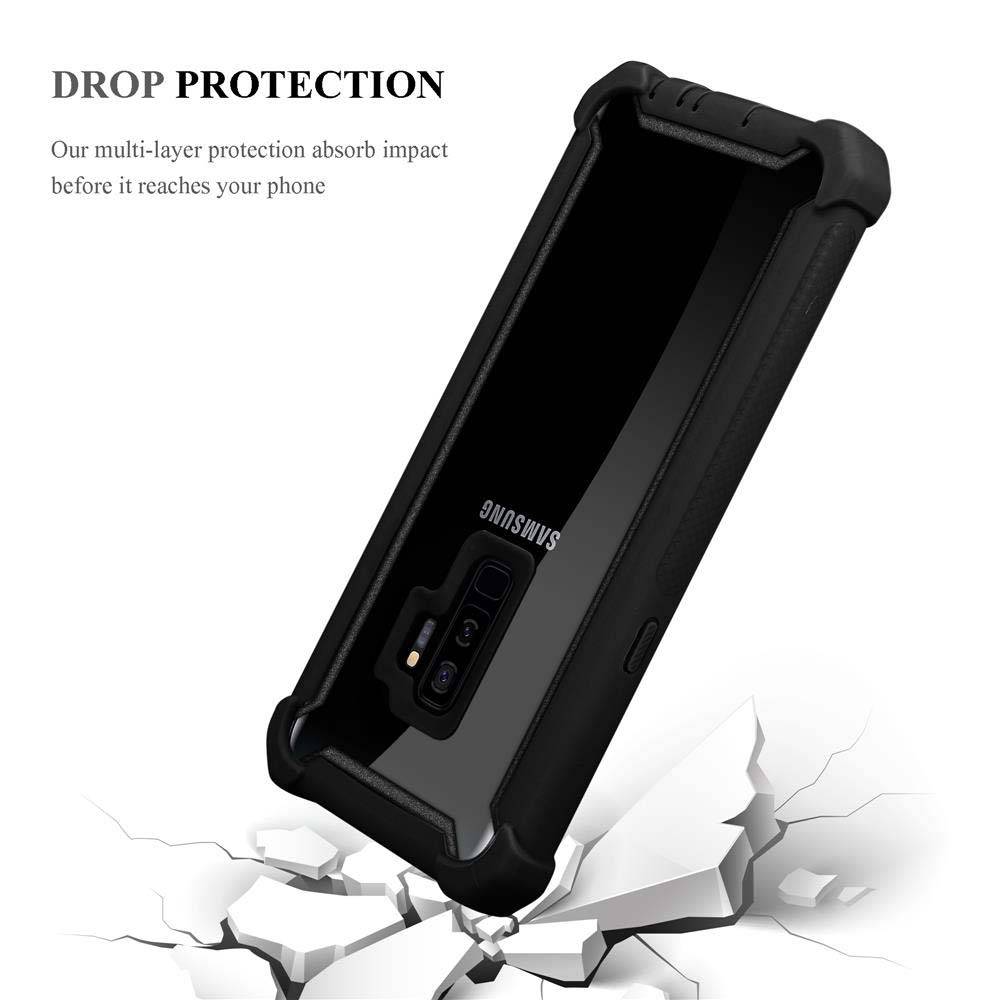 Cadorabo Hülle für Samsung Galaxy S9 PLUS Schutzhülle in Schwarz Handy Hülle Etui TPU Silikon-Rand Glas-Rücken Acryl