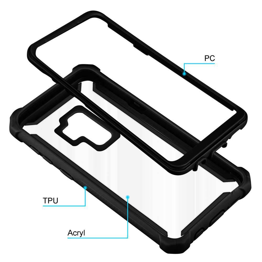 Cadorabo Hülle für Samsung Galaxy S9 PLUS Schutzhülle in Schwarz Handy Hülle Etui TPU Silikon-Rand Glas-Rücken Acryl