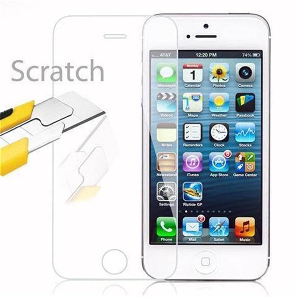 Cadorabo Panzer Folie für Apple iPhone 5 / 5S / SE - Schutzfolie in KRISTALL KLAR - Gehärtetes (Tempered) Display-Schutzglas in 9H Härte mit 3D Tou