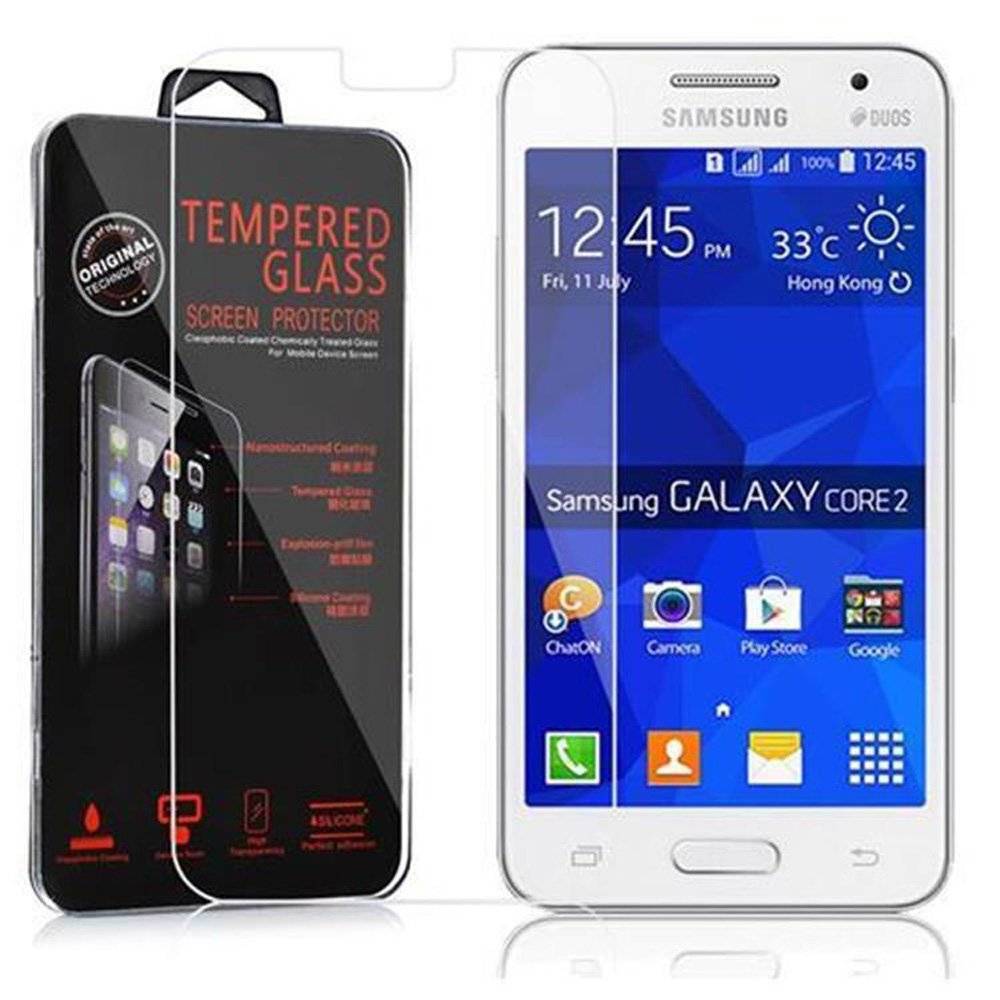 Cadorabo Panzer Folie für Samsung Galaxy CORE 2 - Schutzfolie in KRISTALL KLAR - Gehärtetes (Tempered) Display-Schutzglas in 9H Härte mit 3D Touch
